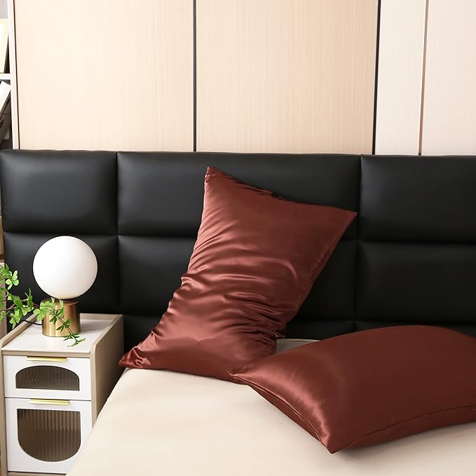 Tyfitb Satin Pillowcase for Hair and Skin, Coffee Pillowcases Set of 2, Cooling Pillow Cases Standard Size(20×26 Inches), Soft Luxury Satin Pillowcase with Envelope Closure
