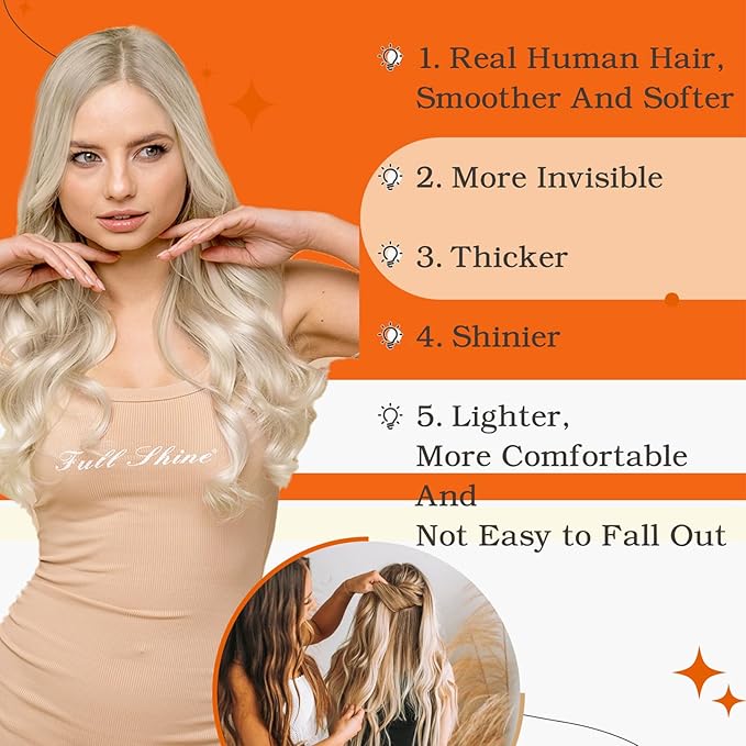 Full Shine Blonde Tape in Hair Extensions Human Hair Color 60 Double Sided Tape in Extensions Long Straight Extension Remy Seamless Skin Weft 18Inch 100G 40Pcs for Natural Look