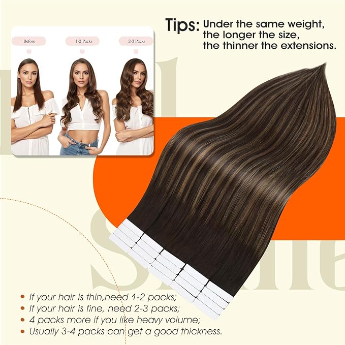 Full Shine Brown Tape ins Human Hair Extensions Color 2/8/2 Balayage Brown Tape in Extensions Human Hair 22Inch Remy Extension Invisible Straight Skin Weft 100G 40Pcs
