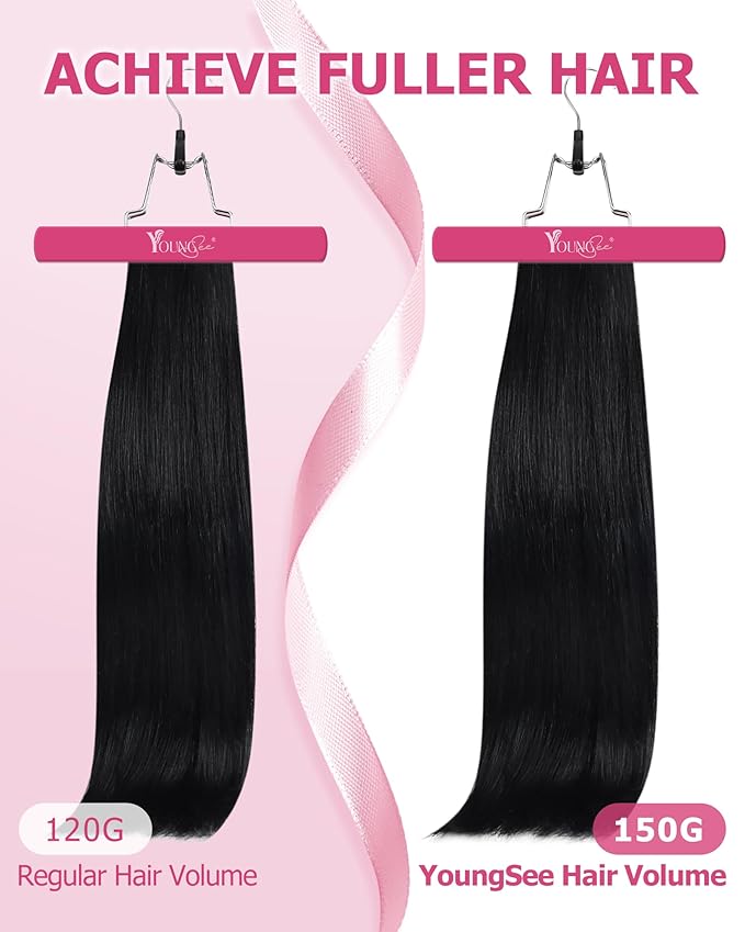 YoungSee 135G Clip in Human Hair Extensions Straight Hair Extensions Clip ins Jet Black Clip on Human Hair Extension Real Human Hair for Full Head 18Inch 7Pcs