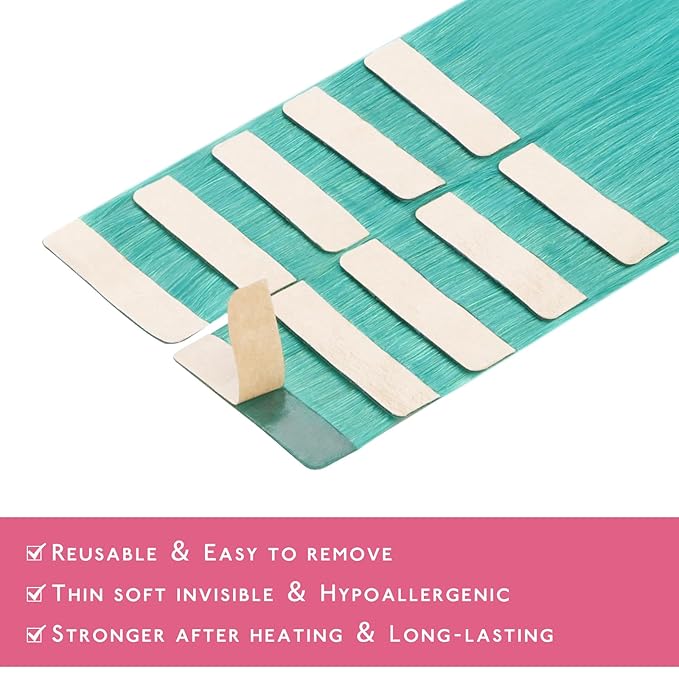 WENNALIFE Tape in Hair Extensions Human Hair Teal Green Tape in Extensions, 10pcs 30g 26 inch Remy Invisible Tape Ins Straight Colored Soft Real Human Hair Tape in Extensions Refill Set Extensions