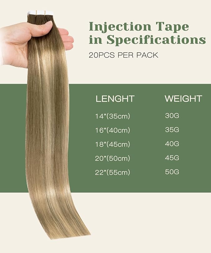 SURNEL Injected Seamless Tape in Hair Extensions 22Inch Walnut Brown to Ash Brown and Golden Blonde Invisible Tape in Extensions Human Hair 20 Pcs 50g(#3822,22)