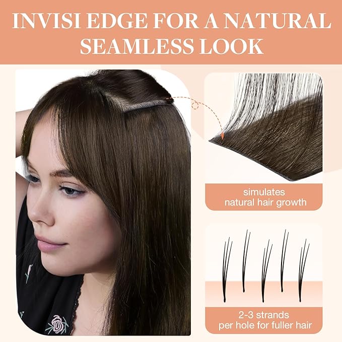 GOO GOO Invisi Edge Tape in Hair Extensions Human Hair, 4/27/4 Balayage Chocolate Brown to Caramel Blonde, 10pcs 20inch 30g, Virgin Remy Hair, Seamless Injected Tape, Natural Look