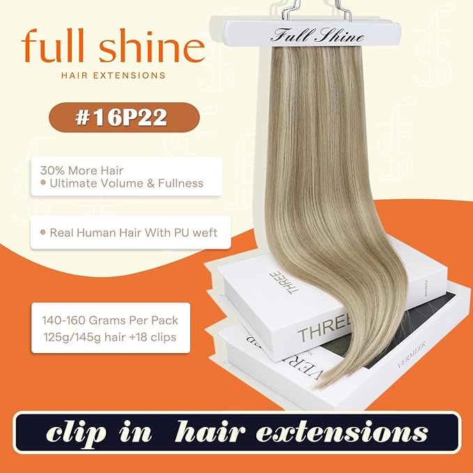 Full Shine Clip in Hair Extensions 24 inch 160g 8Pcs Seamless Clip in Hair Extensions Dark Blonde Mix Light Blonde Remy Hair Clip ins for Women