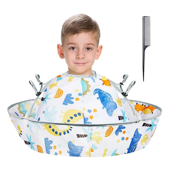 Lictin Haircut Capes Umbrella for Kids - Hair Cutting Haircut Cape Kids Waterproof Foldable Adjustment, Hairdressing Umbrella Cape Apron, Dinosaur Theme