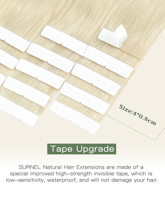 SURNEL Injected Tape in Hair Extensions Human Hair 22 Inch Platinum Blonde Upgraded Seamless Remy Invisible Tape in Extensions 20 Pcs 50g(#60,22)