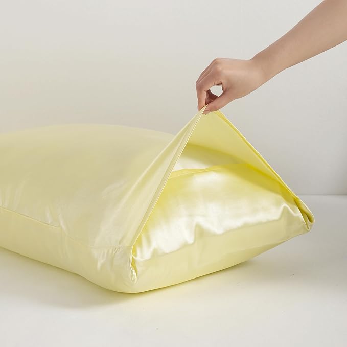 NTBAY 12 Pack Satin King Pillowcases for Hair and Skin, Luxurious and Silky Pillow Cases with Envelope Closure, 20 x 36 Inches, Light Yellow