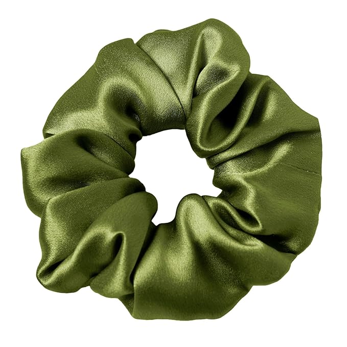 LilySilk Silk Hair Scrunchy, 100% Mulberry Silk Ponytail Holder, Frizz & Breakage Prevention, No Damage, Dark Green, 1 Count