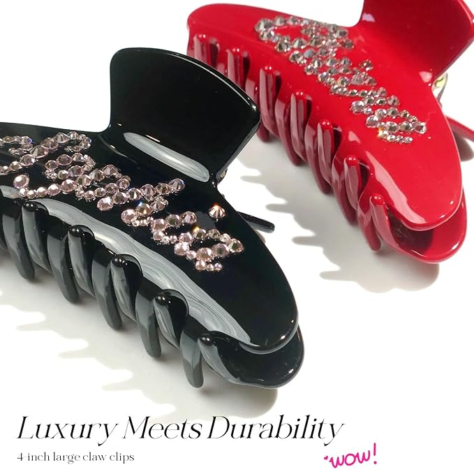 Personalized Colorful Name Hair Claw Clips for Women,Custom Hair Clips with Diamond,Cute Hair Accessories 4",Handmade Rhinestones Hair Clamp Gifts for Mom,Bride,Wife,Bridesmaid,Couples（Black）