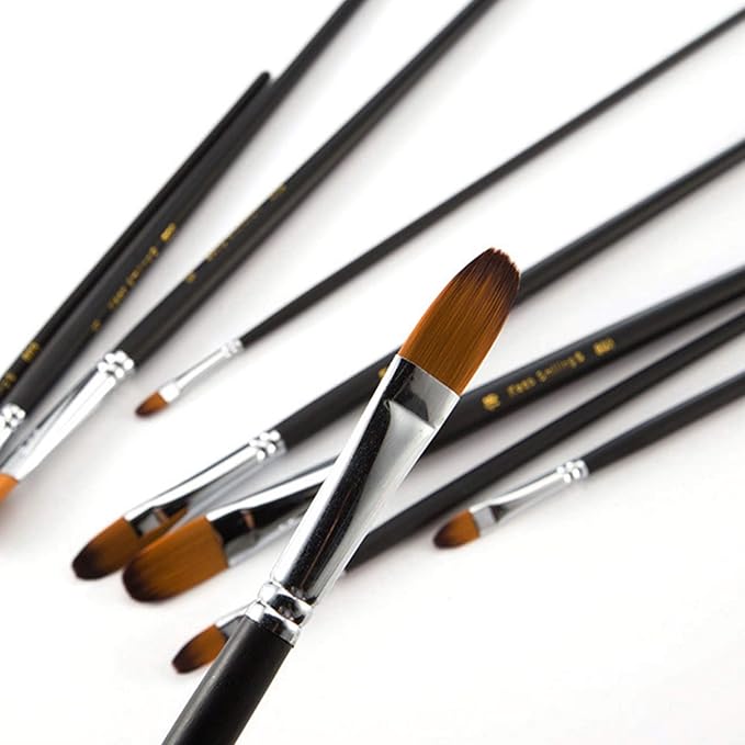 9 Pcs Filbert Long Handle Artist Paint Brush Set, Quality Synthetic Hair and Wooden Handle for Acrylic Watercolor Oil Painting, Great for Beginners and Professionals