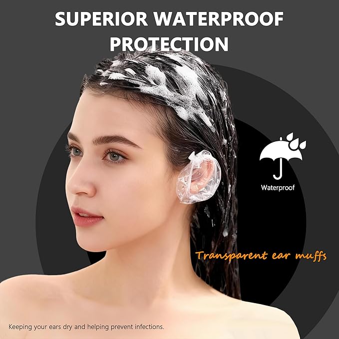 200Pcs Clear Disposable Ear Covers Waterproof Ear Covers Protectors for Hair Dye, Shower, Bathing Hair Dye Spa Salon Beauty Treatments