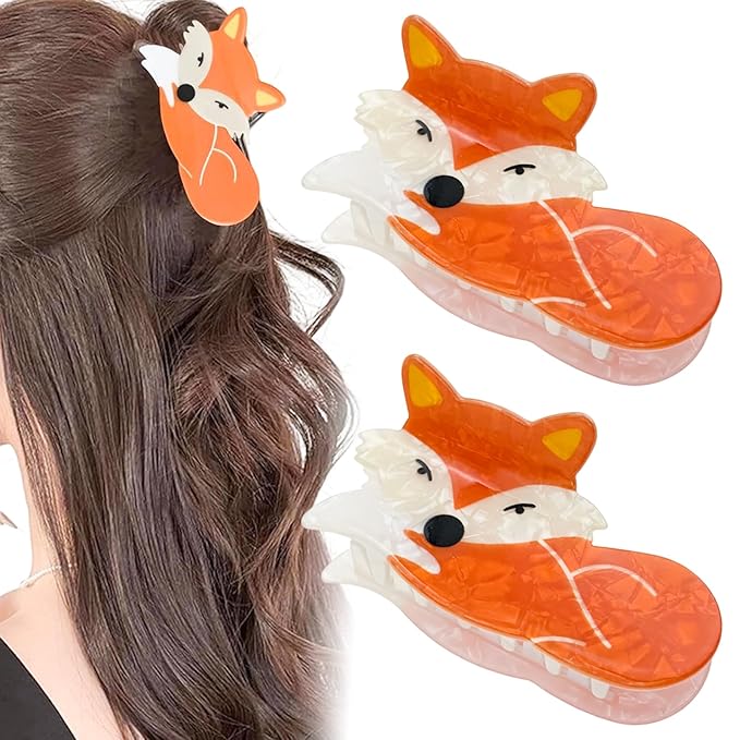 2PCS Orange Fox Hair Claws, Cute Animal Shaped Hair Clips for Women, Charming Fox Themed Hair Accessories for Daily Styling