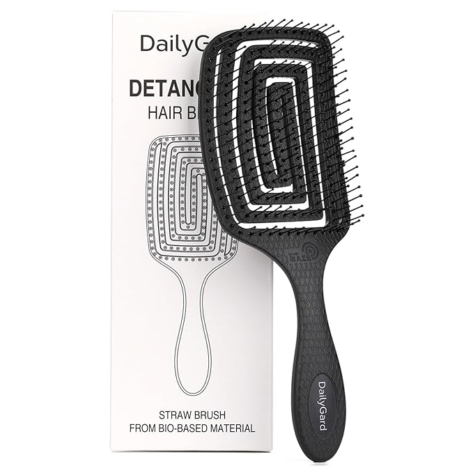 Detangling Brush, Dry and Wet Vented Detangler Hair Brush for Women and Men, Professional Paddle Curved Styling Hairbrush for Straight/Curly/Thick/Long/Wavy/Damaged Hair, Black