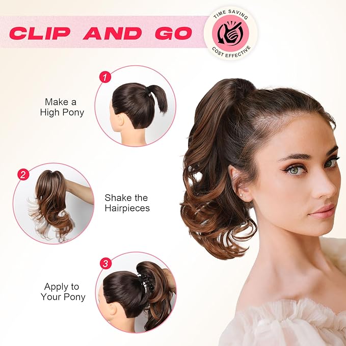 Ponytail Extension - 14" Claw Clip in Ponytail Hair Extensions Natural Soft Synthetic Layered Wavy Pony Tail Hair Pieces for Women - Platinum