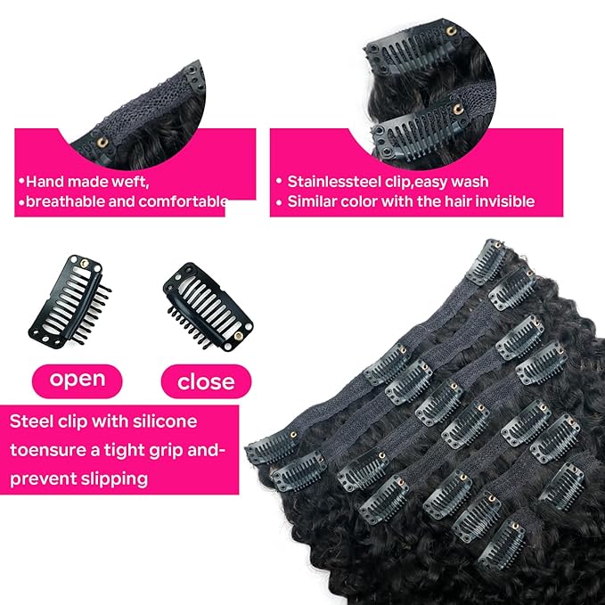 Curly Clip in Hair Extensions for Black Women Brazilian Virgin Human Hair Clip in Extensions Kinky Curly Clip ins Human Hair 8Pcs 120g 12inch Natural Black