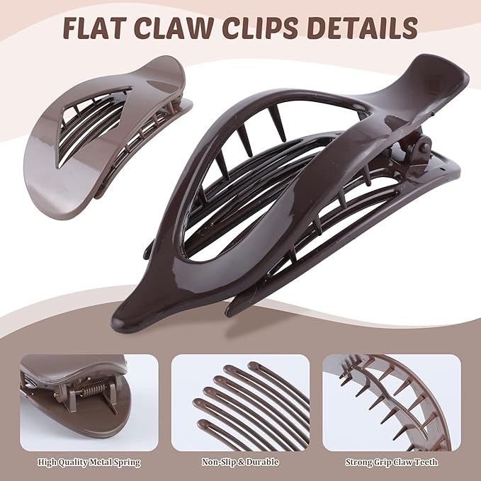 Lourny Flat Hair Clips for Women, French Flat Claw Clips & Duckbill Hair Clips for Thin Hair Lightweight Non-Slip Claw Clips for Women 6PCS