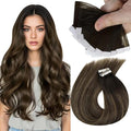 Sunny Hair Tape in Hair Extensions Real Human Hair Invisible Remy Hair Extensions Tape ins for Women Darkest Brown Ombre Medium Brown Balayage 22 inch 25G
