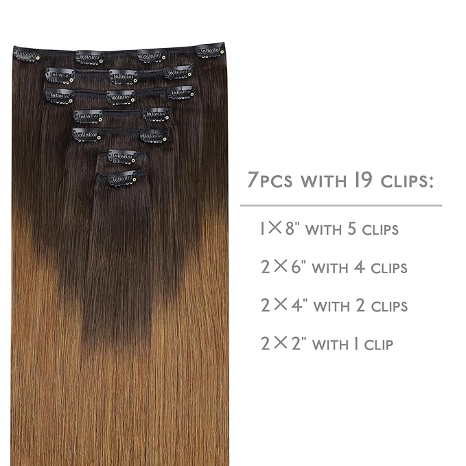 WENNALIFE Clip in Hair Extensions Real Human Hair, 18 Inch 120g 7pcs Human Hair Extensions Clip In Human Hair, Ombre Dark Brown to Light Chestnut Brown Hair Extensions Clip In Real Hair Coloured Remy