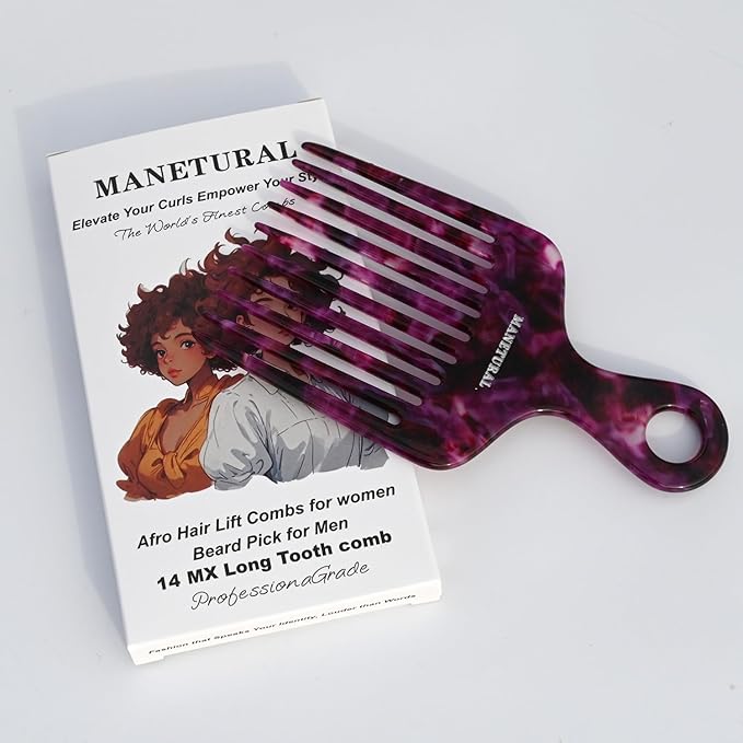 14MX Hair Comb for Women, Curly Hair Picks, Wide Tooth Comb for Curls, Afro Pick, 5.5 inches(14 cm), Purple, 1 PACK