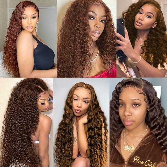 Chocolate Brown Bundles Human Hair Color 4 Deep Wave Bundle Brazilian Virgin Remy Hair 3 Bundles 22 24 26 Inch Niegmeag Double Weft Dark Brown Deep Wave Bundle Hair Weave 300g