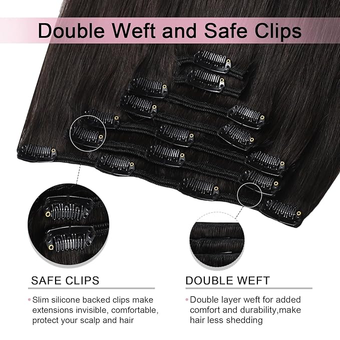 Pro2.0 Clip in Hair Extensions Real Human Hair 20inch 7pcs Color #1B Natural Black Remy Real Human Hair Extensions Clip ins 120g Thick Seamless Double Weft for Women（#1B-20inch）