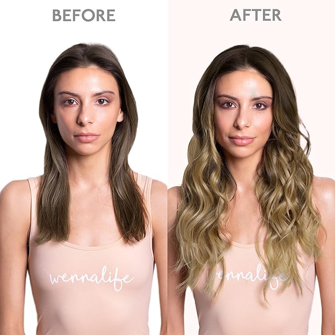 WENNALIFE Seamless Clip In Hair Extensions, 22 Inch 7pcs 150g Ombre Walnut Brown to Ash Brown and Bleach Blonde, Invisible PU Weft Natural Real Human Hair Extensions
