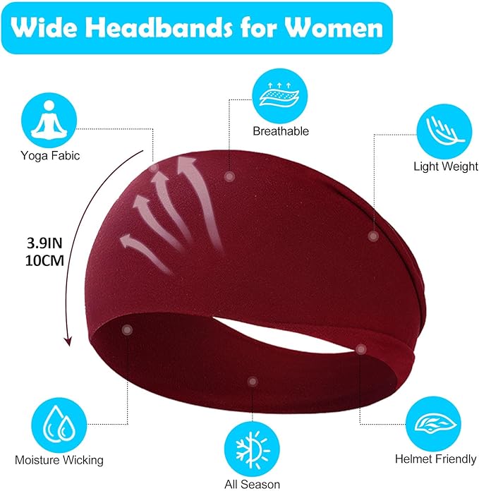 RITOPER Wide Headbands for Women Non Slip, Workout Yoga Running Womens Headband Boho Hair Bands for Women's Hair, Thick Sweat Head Bands Solid Head Wraps Bandana