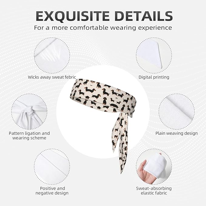 Men's Women Cartoon Dachshund Weiner Dog Pet Dogs Sports Sweatband Multifunction Lovely Head Band Headdress for Yoga Travel Spa