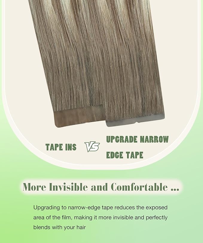 SURNEL Tape in Hair Extensions Ombre Color 8 Ash Brown Fading to 60 Platinum Blonde Human Hair 16 inch Remy Tape in Hair 20pcs 50g(#8T60-16)