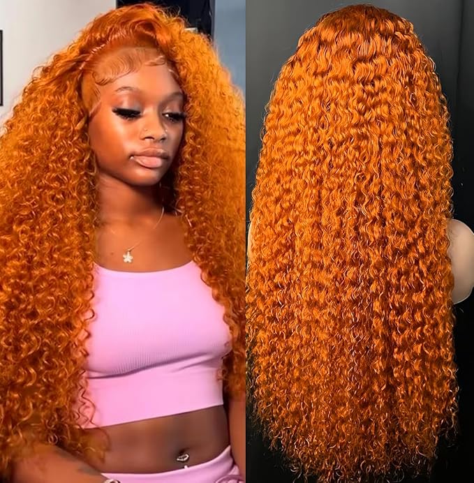 Ginger Orange Lace Front Wigs Human Hair Pre Plucked Deep Wave 13x6 HD Lace Frontal Wigs for Black Women Human Hair Glueless Colored Wigs Human Hair Lace Front Wigs 350# Wigs 26Inch