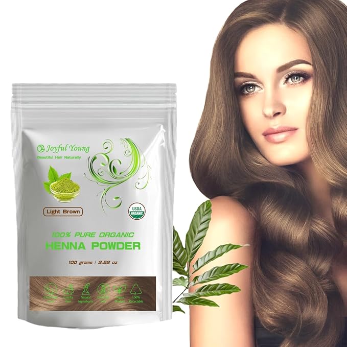 100% Organic Henna Hair Color – Natural, Chemical-Free Hair Dye for Rich, Vibrant Color & Gloss – Grey Coverage, Safe for All Hair Types, Vegan Non-Toxic, Herbal Hair Treatment (LIGHT BROWN)