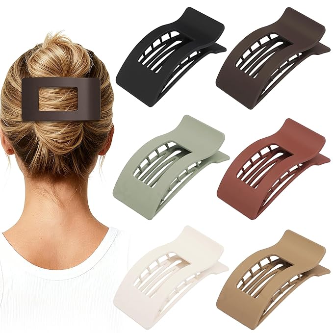 French Flat Hair Clips for Women 6pcs Hair Claw Clips for Thick or Thin Hair Matte Claw Clips for Girls Barrettes Non-Slip Strong Hold Hair Accessories for Women (Basic)