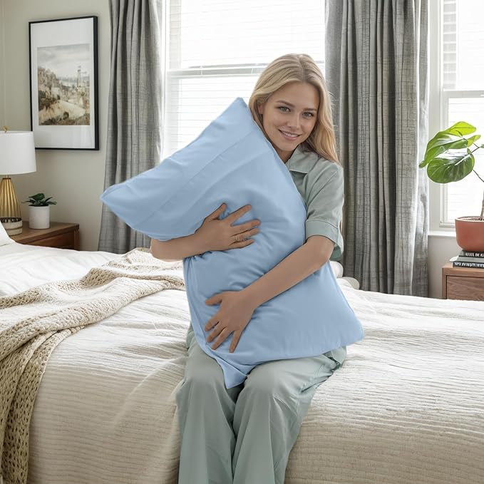 Pillow Cases Queen Size 2 Pack, Bamboo Rayon Pillowcases with Envelope Closure, Cooling Breathable Pillow Case for Hot Sleepers & Night Sweats, 20x30 inches, Aqua Blue