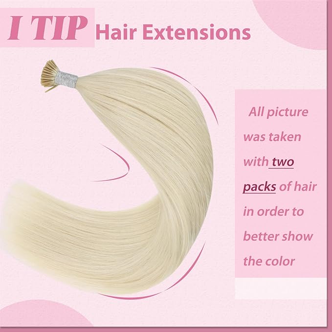 YoungSee I Tip Hair Extensions Human Hair Blonde Itip Human Hair Extensions Platinum Blonde 14 Inch 80s 50g Itip Hair Extension for Women I-Tip Extension Natural Looking