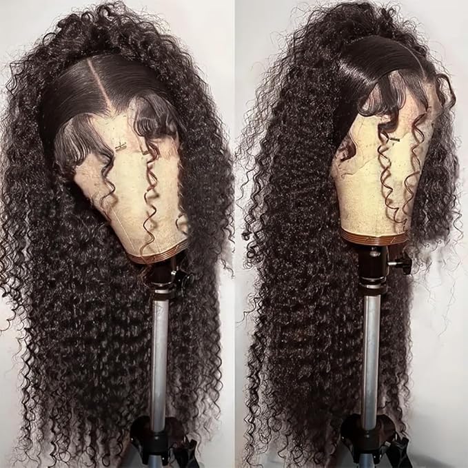 250% Density Deep Wave Human Hair Wig 13x6 Mongolian Lace Front Deep Curly Lace Front Wigs Human Hair Pre Plucked Deep Wave Frontal wig For Black Women Full And Thick (28 Inch, 13x6 Wig)
