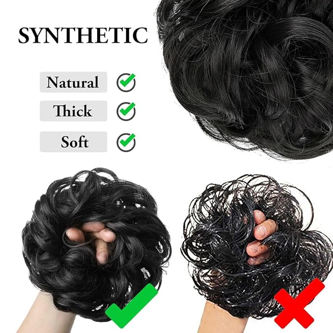 CJL HAIR Large Messy Bun Hair Piece Wavy Curly Scrunchies Synthetic Chignon Ponytail Hair Extensions Thick Updo Hairpieces for Women White