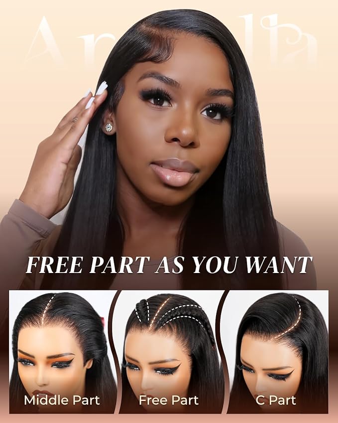 Arabella 13x6 Glueless Wigs Human Hair Pre Plucked Pre Cut Lace Upgraded Ear to Ear Full HD Lace Front Wigs Human Hair 210% Density Straight Wear and Go Glueless Wig Drawstring Wig Human Hair 22 Inch