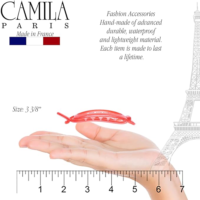 Camila Paris CP3120 French Hair Barrette Clip, Flexible Ponytail Holder No Metal Parts, Strong Hold Grip Hair Clips for Women, No Slip and Durable Styling Girls Hair Accessories, Made in France