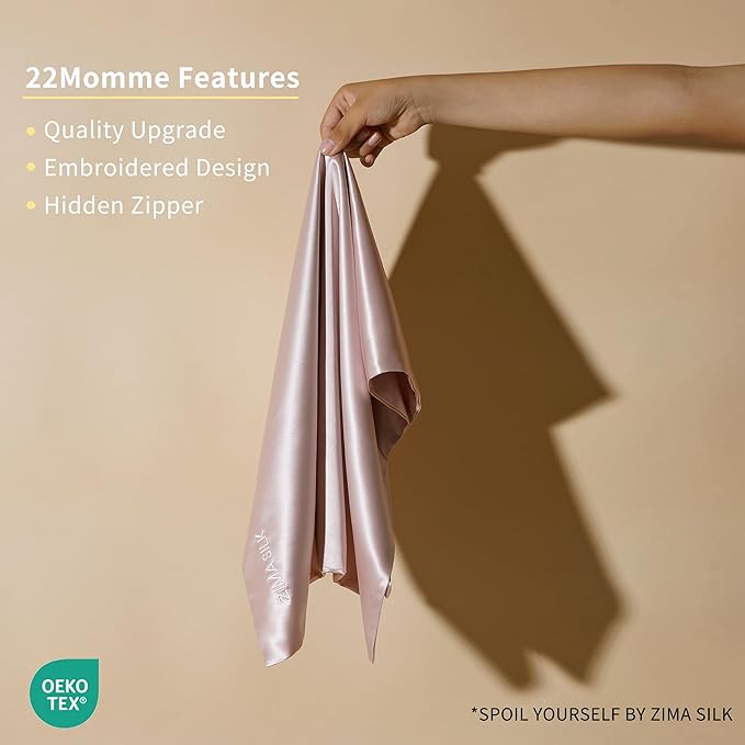 ZIMASILK 22 Momme Silk Pillowcase for Hair and Skin - 100% Pure Mulberry Silk with Hidden Zipper, Grade 6A Luxury Pillow Case for Women, Soft & Durable, Gift Box (Queen 20"x30", Pink)