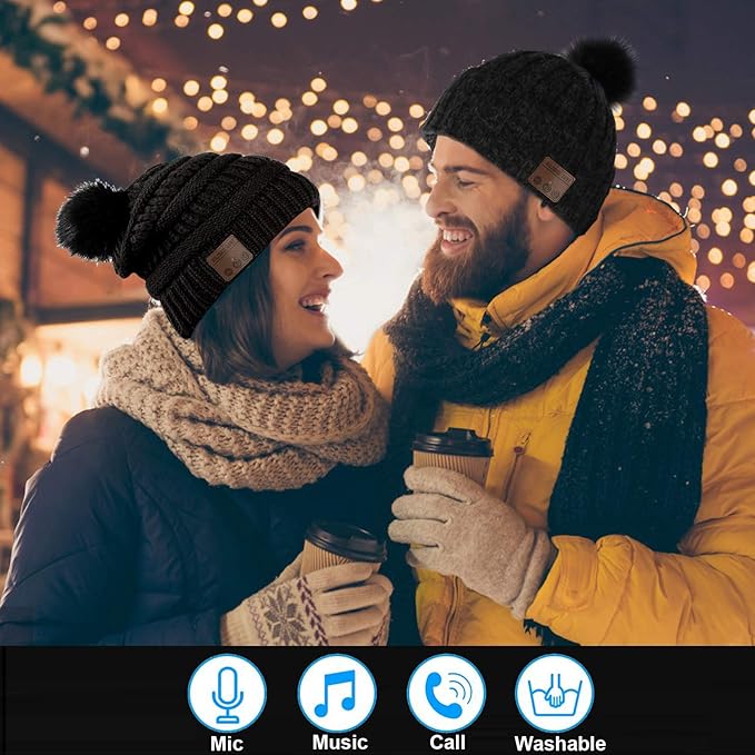 Wireless Music Beanie Women Beanie Girls Hat Over Ear Headset Sports Stereo Headphone with Microphone Speaker Womens Beanie