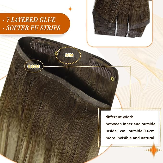Full Shine Clip in Human Hair Extension Brown to Honey Blonde Mix Brown Seamless Hair Extensions Straight Remy Hair With PU Weft 8 Pcs 120 Grams 22 Inch