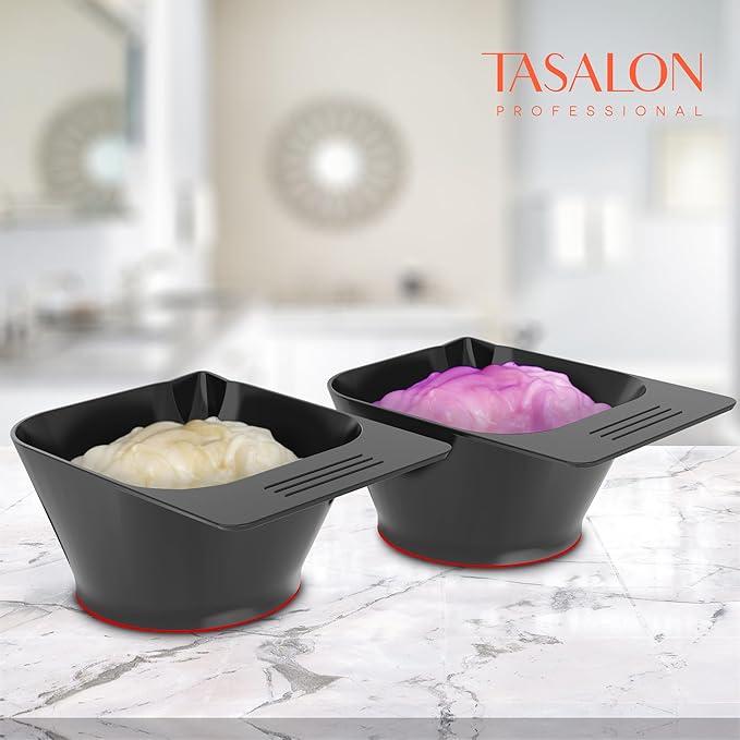 TASALON 2 Piece Magnetic Plastic Hair Dye Mixing Bowls Set, Beauty Salon and Barber Styling Bowls for Hairstylists, Black