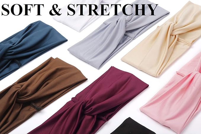 Turban Headbands for Women Boho Wide Women's Headbands for Hair Non Slip Twist Head Bands Headwraps Short Hair Stretchy Thick Fashion Accessories, Solid Color
