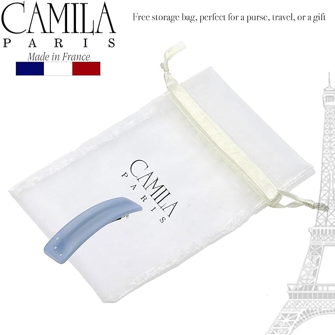 Camila Paris CP3444 French Hair Barrette Clip for Girls, Blue, Rubberized Automatic Clasp Strong Hold Grip Hair Clips for Women, No Slip and Durable Styling Girls Hair Accessories, Made in France