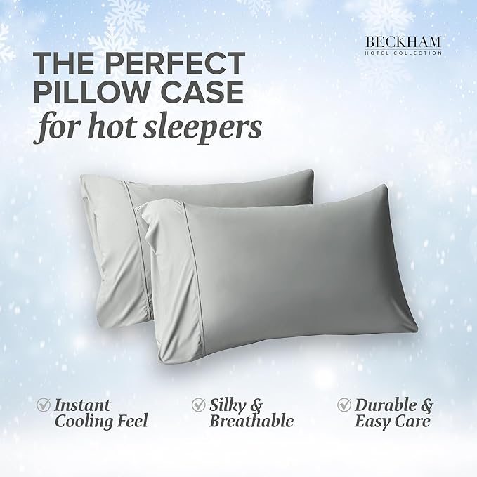 Beckham Hotel Collection Cooling Pillowcases for Hot Sleepers, Standard/Queen Size Set of 2, Cool Bedding, Envelope Closure, Silky Soft, Breathable, Moisture-Wicking, Dark Gray