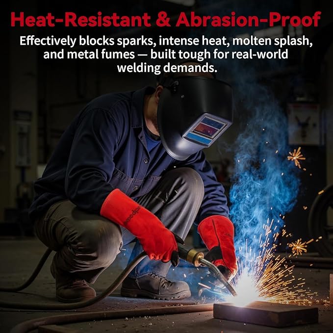 Gloves Fire Heat Resistant: 16IN 932°F Fireproof Leather for Welding Fire Pit Wood Stove Campfire Furnace BBQ Baking,Grill Oven Stick Mig Tig Gear Gift for Man XL