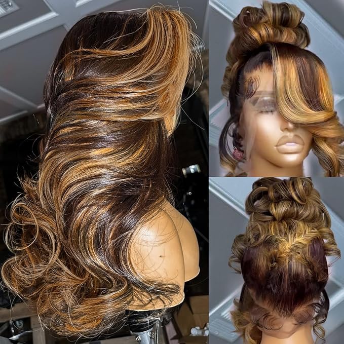 AMIRTY 250 Density 30 Inch 360 Lace Front Wigs Human Hair Honey Blonde Body Wave Lace Front Wigs with BabyHair Full 360 Glueless HD Transparent Lace Front Human Hair Wigs for women