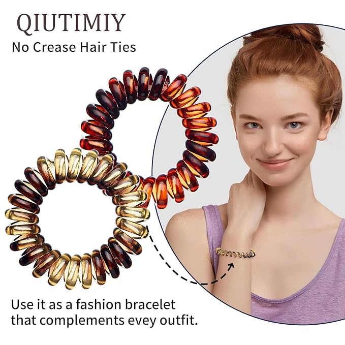 16Pcs Spiral Hair Ties, (Amber) Hair Elastic Coils for Women and Girls, Waterproof Phone Cord Hair Scrunchies Accessories Bands for Ponytails and Updos