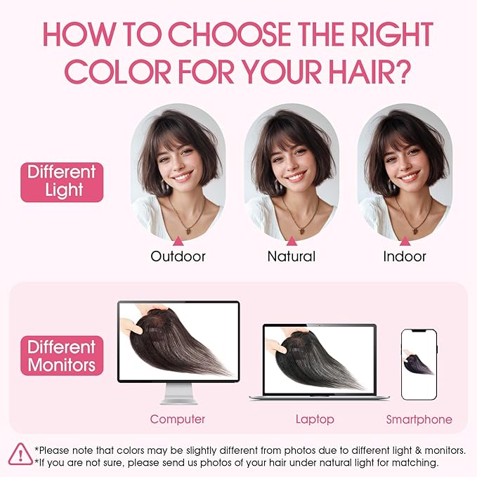 Hairro Human Hair Toppers with Wispy Bangs, 3D 360° Seamless Real Hair Toppers, Hand-Tied with 3.5"x4.7" T-shaped Base, Clip-In Hairpieces to Add Volume on Top, 11 Inch Medium Brown
