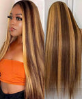 4/27 Ombre Lace Front Wig Human Hair Straight HD Lace Frontal Wig 13x6 Pre Plucked Tangle-Free 200 Density Honey Blonde Highlight Wig 20 Inch More Longer Life No Tangle No Shedding